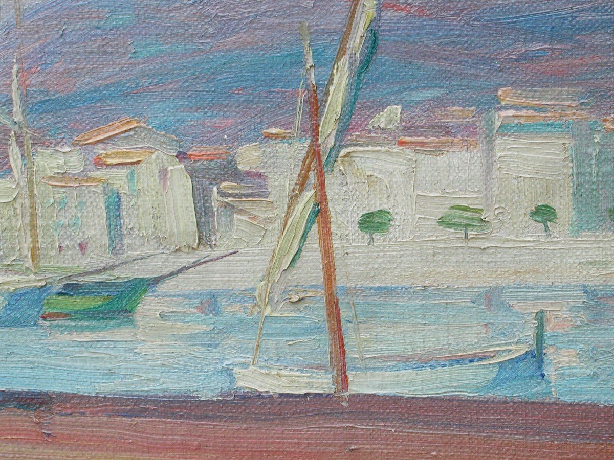 BRULAT "Port aux voiliers" 1913 huile sur toile 33x41-photo-4